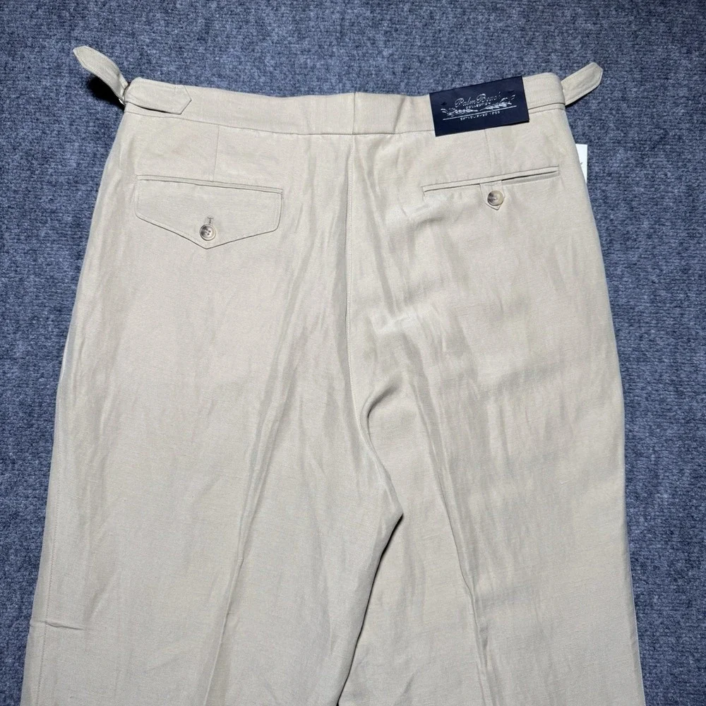Palm Beach Collections Silk & Linen Trouser Pants Beige Pleated Men 34x29 NWT